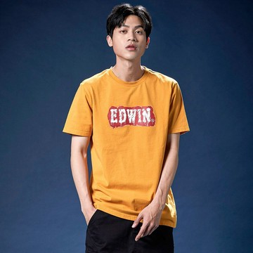 EDWIN 男女款 網路獨家 塗鴉LOGO短袖T恤 (黃色) #上衣