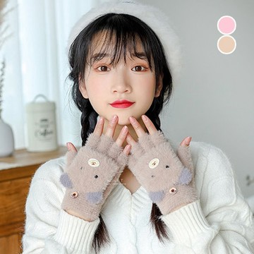 [現貨]小熊保暖絨毛半指大人手套 保暖手套 大人手套 手套