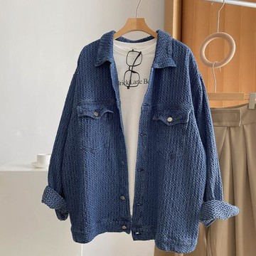 ENEY編織大版牛仔衣。慵懶風寬松大碼中長外套潮牌情侶款帥氣夾克