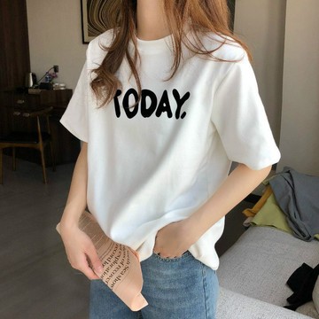 夏季純棉短袖 短袖t恤女 小衆設計感短袖 寬鬆遮肚子短袖 百搭上衣 夏裝女 短袖女 T恤女 百搭上衣 印花短袖女
