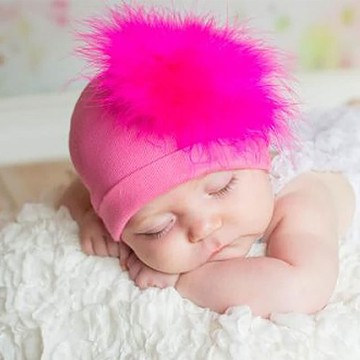 美國 Jamie Rae - 100%純棉帽-糖果粉棉帽+熱情粉大鸛毛