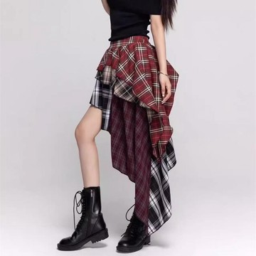 【臺灣有貨】【店鋪熱銷】複古辣妹格子裙女夏季新款不規則顯瘦遮胯百搭氣質中長款半身裙子