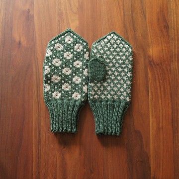 斯堪的納維亞傳統圖案連指手套綠x 米色