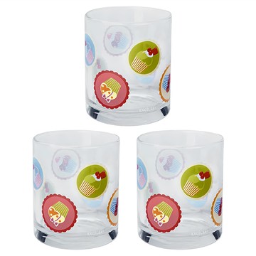 EXCELSA 220ml 瑪芬 - 可愛圖案玻璃水杯  3個