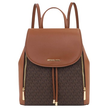 MICHAEL KORS - 滿版LOGO拼接皮革後背包 (咖啡)