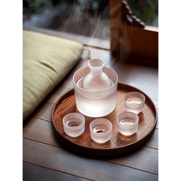 日式錘紋玻璃清酒壺套裝家用燙酒壺白酒溫酒器透明耐熱小酒杯酒具