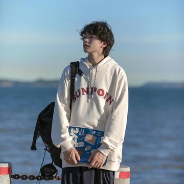 oversize連帽衛衣男春秋新款字母印花休閑外套美式寬松運動服上衣