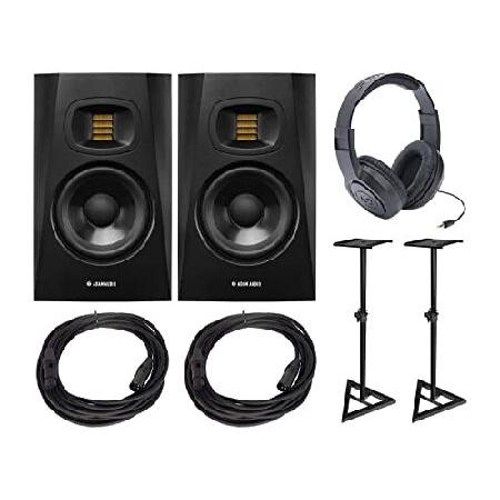 Adam Audio T5V Studio Monitors with Headphones, Stands, and Microphone Cables