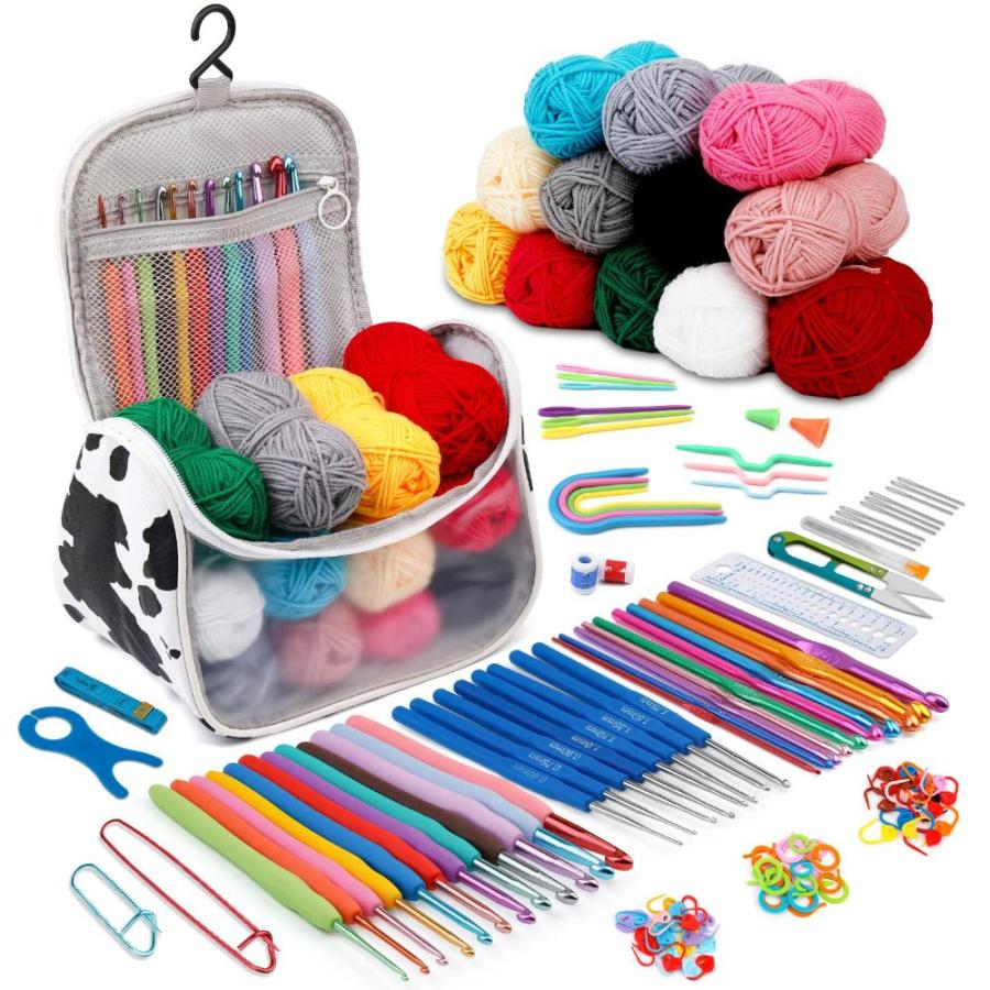 ZXIIXZ 136 Pcs Crochet Hooks Set Multicolor Crochet Hooks Knitting Kit with