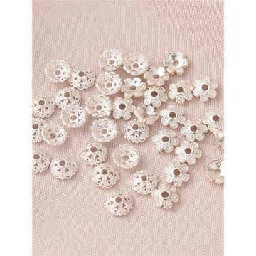 銅鍍厚銀保色鏤空花托手工diy配件手鏈隔珠手串花帽珠托首飾材料