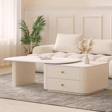 【含稅/免運】 奶油風茶幾客廳2023新款伸縮茶桌家用小戶型現代簡約輕奢巖板茶臺