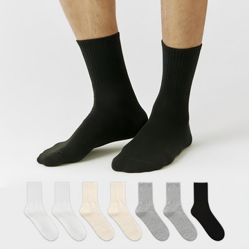 GGRN 男士標準高密度素色中筒襪 8雙組  250-280mm  白色 + 米白色 + 灰色 + 黑色