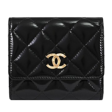 CHANEL AP4260 限定款CC LOGO油蠟羊皮三折短夾.黑