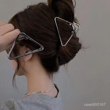 低價下殺🤩黑色金屬小抓夾三角形幾何ins簡約髮夾後腦勺中號頂夾半紮髮夾子 DLFL
