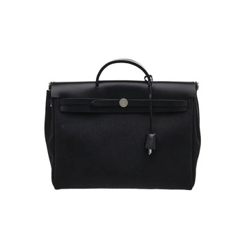 HERMÈS HERBAG 39 手提包購物包帆布袋 / 黑色帆布銀色釦
