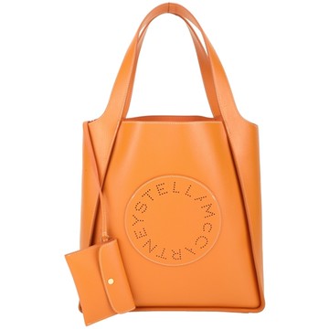 Stella McCartney 穿孔字母粒面皮革長方托特包(附萬用包/橘色)