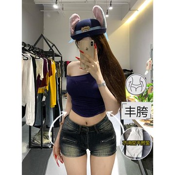 李李服飾低腰水洗磨白豐胯牛仔短褲女2026冬季新款緊身顯瘦熱褲