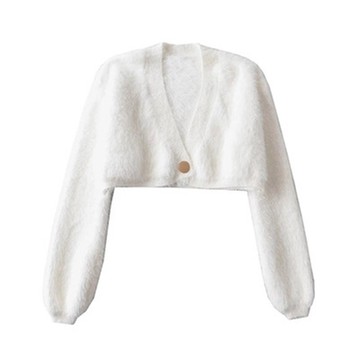 [巴黎精品] 針織外套長袖針織衫仿貂絨短版純色百搭女外套3色p1af3