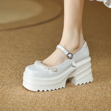 白色松糕小個子新款不累腳平時可穿瑪麗珍孕婦主婚紗神器厚底婚鞋