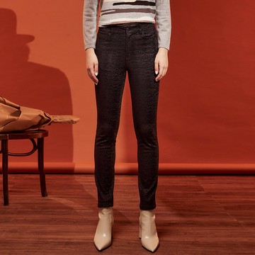 剪接緹花口袋窄管褲