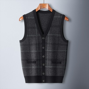 現貨+預購 100%羊毛背心羊毛衫上衣-V領拼色格紋針織防寒保暖男背心外套3色74do10【獨家進口】【米蘭精品】