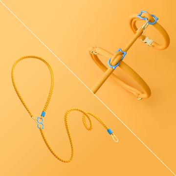 【套裝組合】減敏貓胸背帶 +多功能牽引繩 套裝 - 薑貓橙