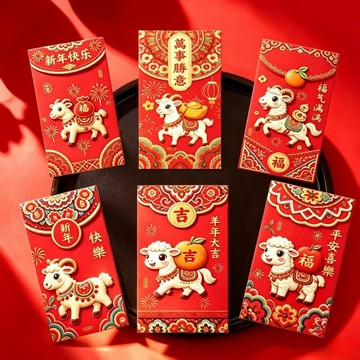 旗艦優品🌹2027羊年爆款平面仿刺繡立體卡通福羊紅包春節創意壓歲拜年利是封GOH