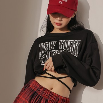 美式綁帶短版上衣-黑【KT223457】