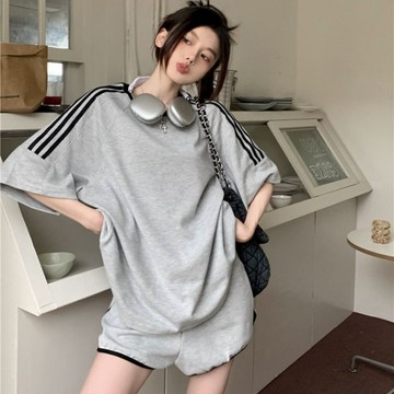 【台灣現貨速發】夏日必備 寬鬆休閒套裝 短袖 闊腿短褲兩件式 運動穿搭 透氣速乾 夏天短袖套裝 運動套裝 a0148