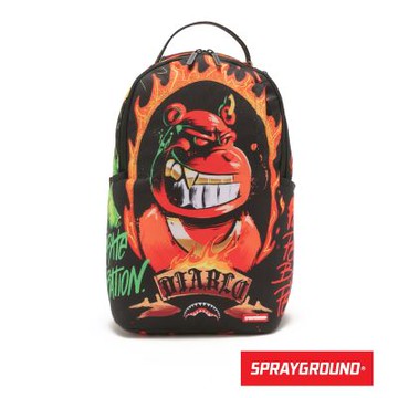 SPRAYGROUND-美式火焰憤怒熊大容量後背包-橘色