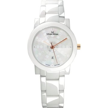 Max Max MAS5080S-3耀光類鑽切割鏡面清雅陶瓷腕錶/白面38mm｜樂天全館特惠中★指定刷卡回饋10%