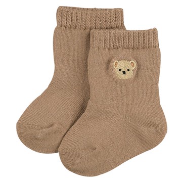 akachan honpo - 新生兒直角襪-刺繡小熊-咖啡色 (7~9cm)-日本製