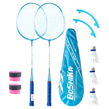 BOSHIKA 減震耐打鐵合金羽毛球拍組 贈球拍套+3球 北歐藍  ZT41FFL1ST03B  1組
