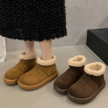 雪靴．簡約暖絨包邊舒適厚底短筒靴．白鳥麗子