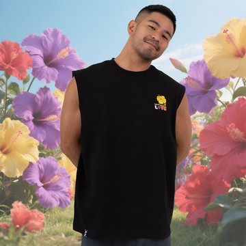 【花・盛開】扶桑LOVE寬肩背心黑款(男女適用)