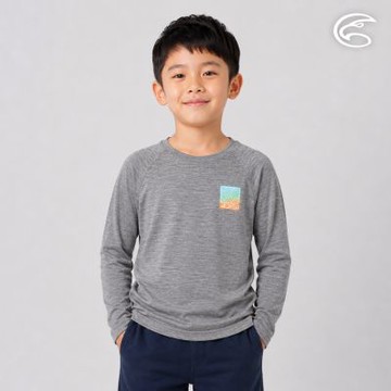 ADISI 童浪花洞洞長袖圓領透氣圖T AL2611034 未來灰 (140-160)｜透氣 吸濕排汗 快乾 輕量 彈性 排汗衣