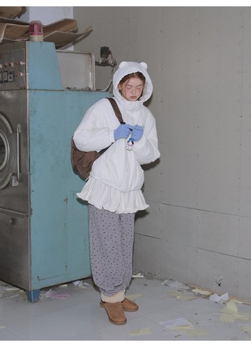 odd maker趣味小熊耳朵連帽外套女冬季寬松日系休閒羽絨外套
