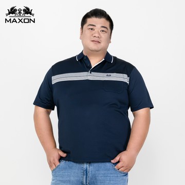 【MAXON大尺碼】台灣製加大深藍灰條接排汗彈性POLO衫XL~7L 91787-58，91788-58，91789-58