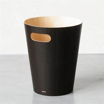 《Umbra》Woodrow木紋垃圾桶(墨黑7.5L) | 無蓋垃圾桶 質感垃圾桶