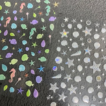 🔥品質超好🔥【店鋪熱銷】夏日夢幻貝殻光海星貝殻浮鵰美甲貼紙海螺水母創意diy手賬裝飾貼