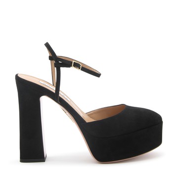 Aquazzura - Black Leather Groove Plateau 120 Pumps