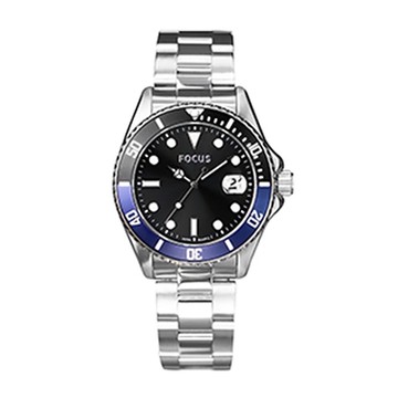 FOCUS Night Sky Eye Watch 夜空之眼系列腕錶-FC0002-55｜藍黑雙圈黑面不鏽鋼帶/42mm