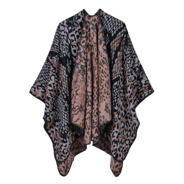 披肩仿羊絨斗蓬-蛇皮紋豹紋拼接雙面男女圍巾5色73we21【獨家進口】【米蘭精品】