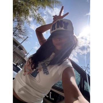 Meng韓國2026新款減齡卡通印花短袖T恤女修身圓領小飛袖短款上衣