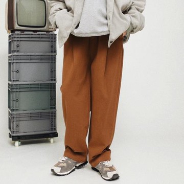 紐扣設計簡約折疊闊腿寬松男女日系風百搭休閑松緊帶長布褲春SZYK