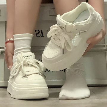 🔥台灣出貨🔥6cm增高網麵透氣小白鞋女鞋子百搭厚底增高休閒闆鞋  厚底鞋