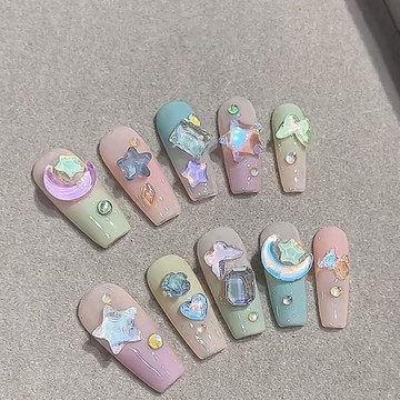 🌸台灣出貨🌸馬卡龍摩卡幻彩色平底美甲鑽K9漸變鑽美少女愛心星星月亮蝴蝶滴膠
