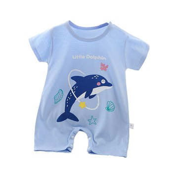 JOYNA - 短袖包屁衣 薄款夏季連身衣 嬰兒服 短袖童裝 外出包屁衣-淺藍海豚