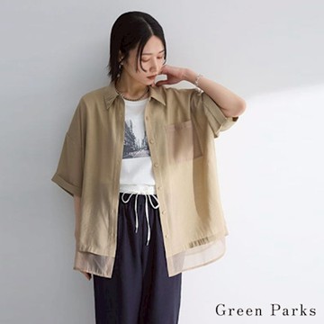 【Green Parks】層疊下擺落肩素面襯衫
