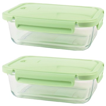 HIKARI 日光生活 微波玻璃保鮮盒 綠色 M169  2個  2 個容器 + 2 個蓋子